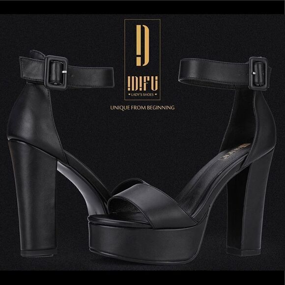 IDIFU 5 inch platform heels black size 8.5 - Picture 2 of 13